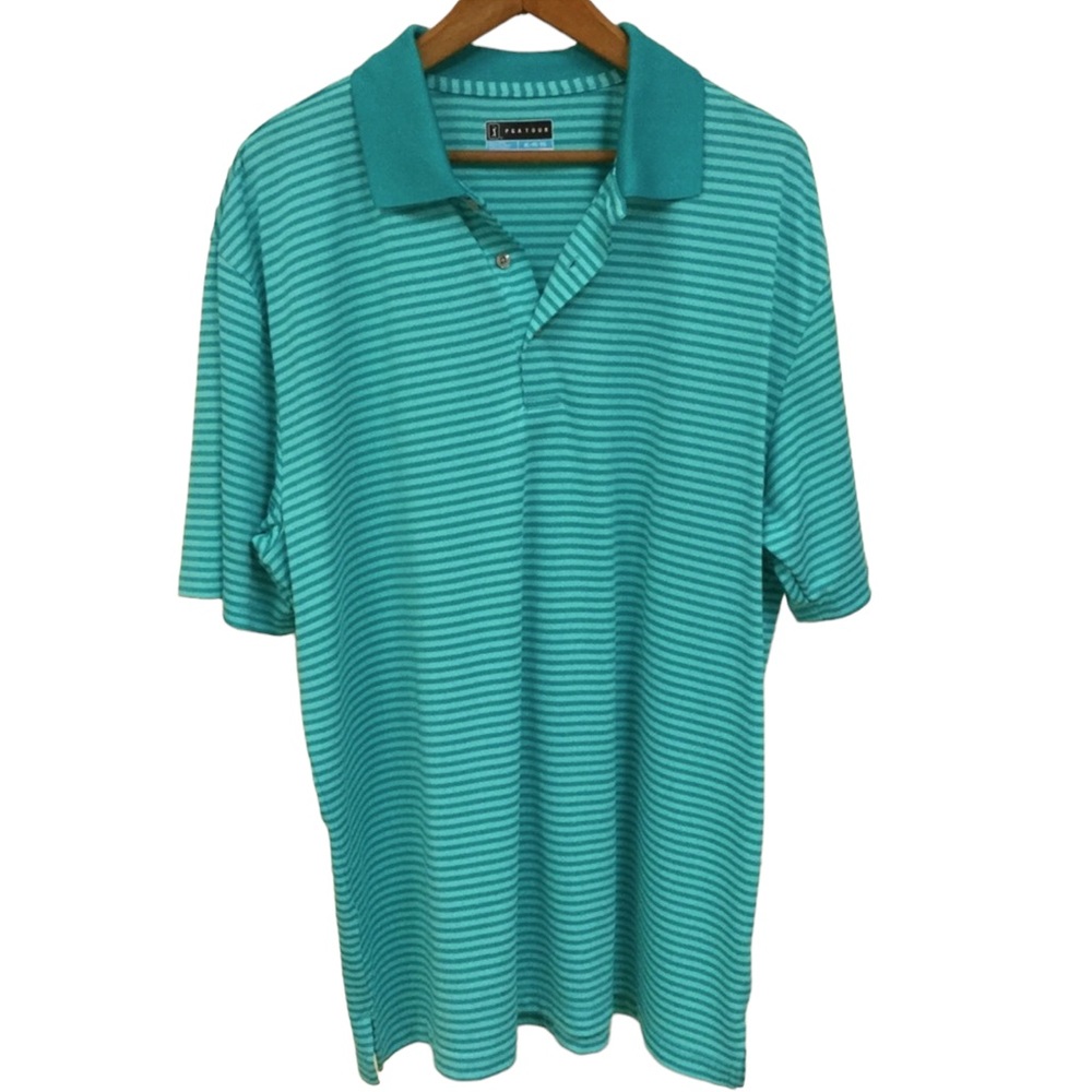 PGA TOUR Men’s sz X Large Polo Golf Shirt Shirt Sleeves Stripes Green Blue